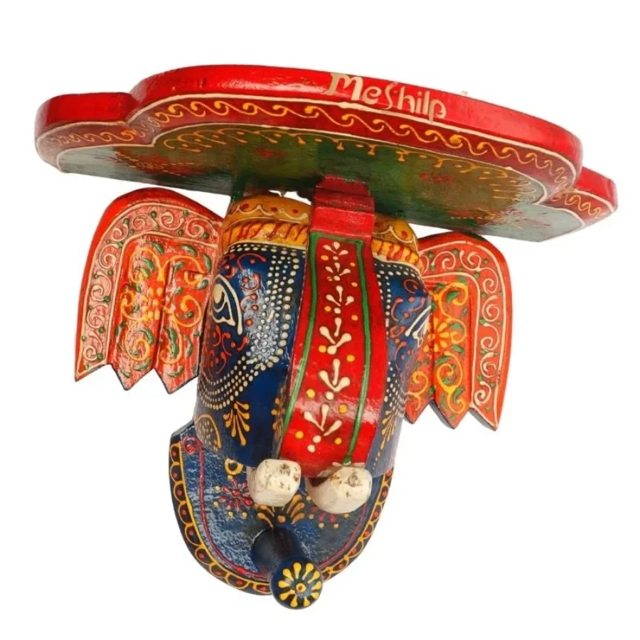 Untitled design (77) Multi Color hand Embossed Elephant Face Wall Shelf - Image 1
