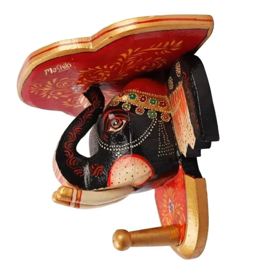 Untitled design (79) Multi Color hand Embossed Elephant Face Wall Shelf - Image 1